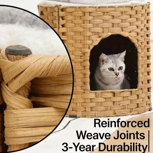Premium Handwoven Rattan Cat House: Large Double Bed for Indoor Cats