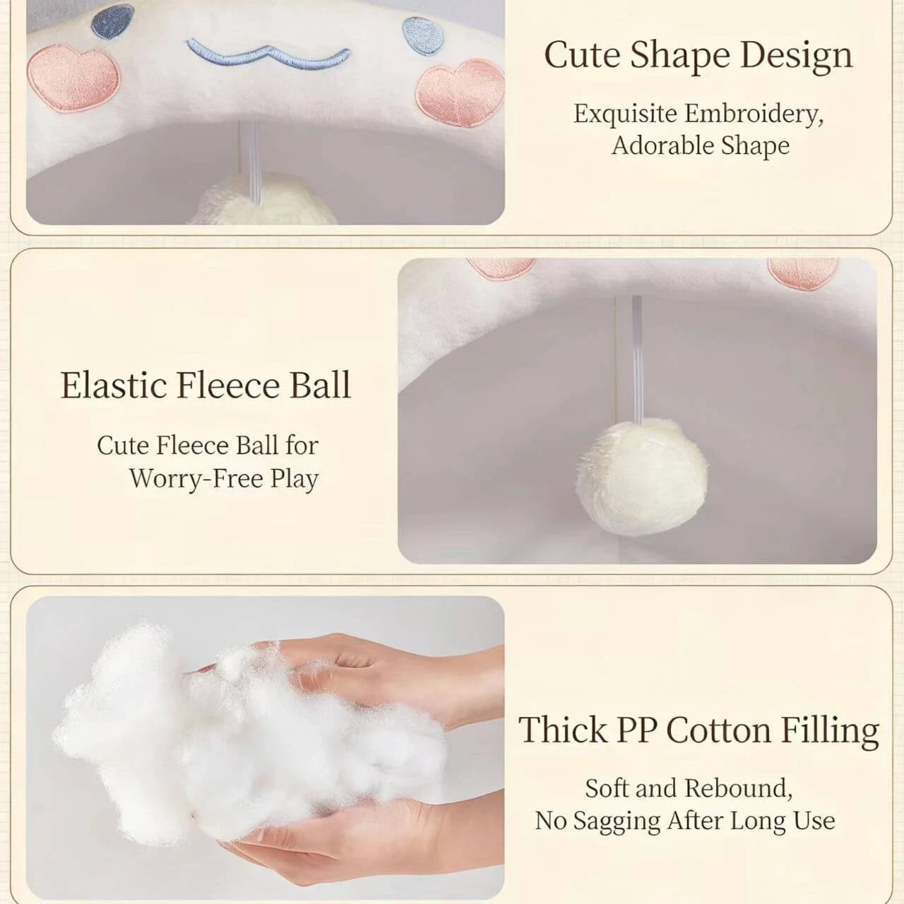 Interactive Comfort Pet Nest: Pink Plush, Rabbit-Ear Design, Built-in Ball Toy for Cats