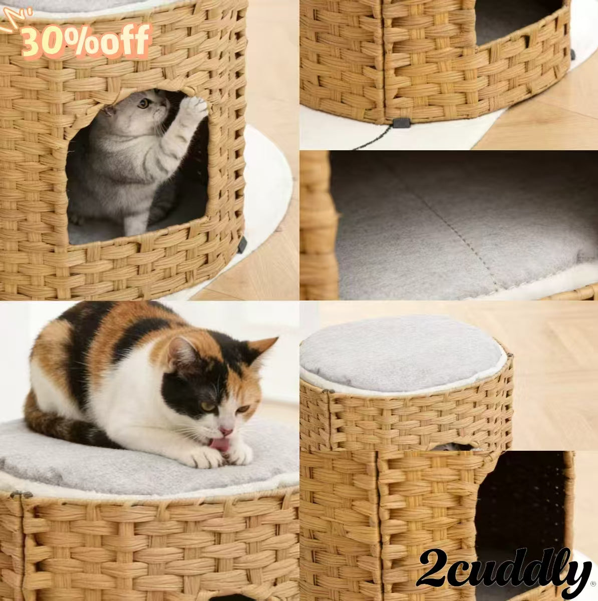Premium Handwoven Rattan Cat House: Large Double Bed for Indoor Cats
