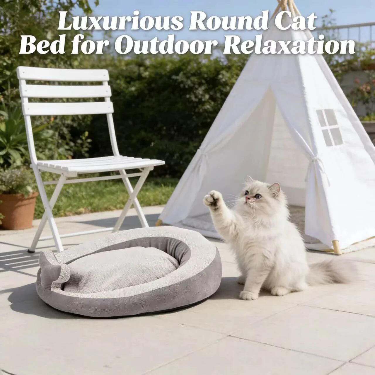 Soft Cushioned Pet Bed for Cats - Egg Design, Textured Cloth, Grey Two-Tone Rest Nest