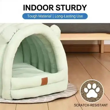 Comfortable Cat Nest: Bear Ear Design, Multi-Color, Leather Label for Cats