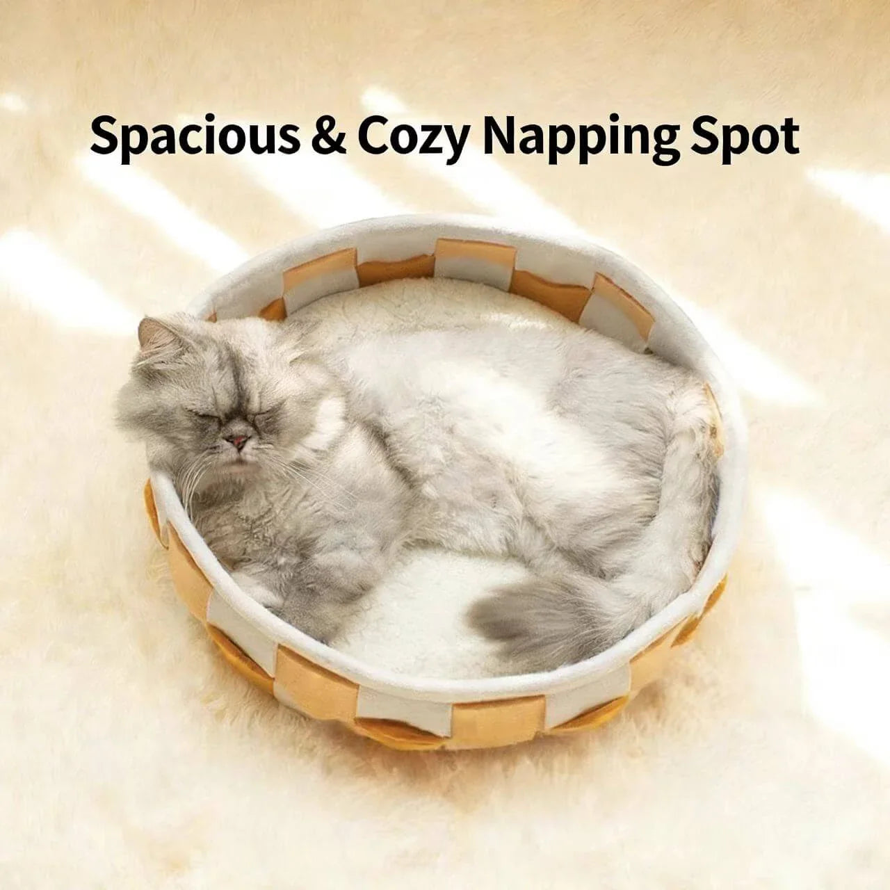 2-in-1 Cat Bed & Scratcher - Woven Checkered Design, Removable Mat