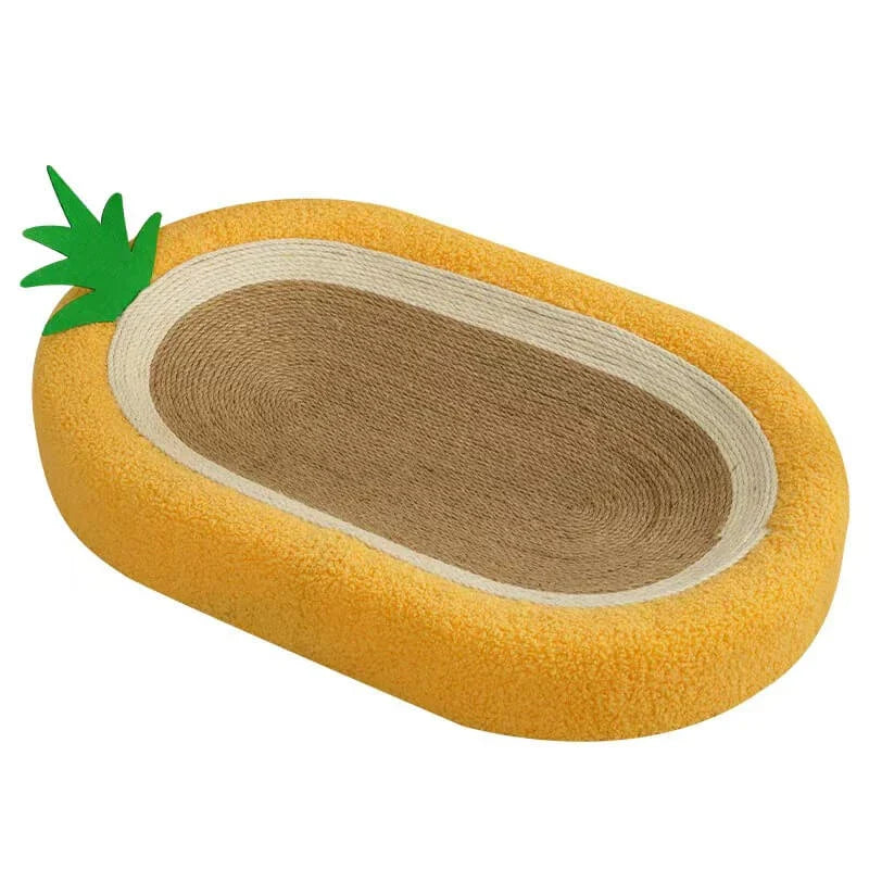 Durable Pet Scratcher for Cats - Pineapple Design, Sisal Core, Yellow Plush Edge Mat