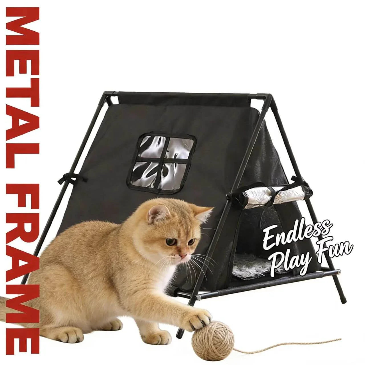 Foldable Cat Rest Tent - Oxford Cloth, Black Metal Frame, Portable Pet Shelter