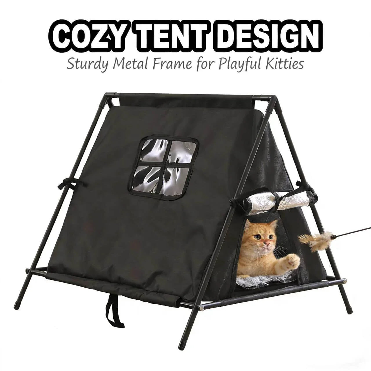 Foldable Cat Rest Tent - Oxford Cloth, Black Metal Frame, Portable Pet Shelter