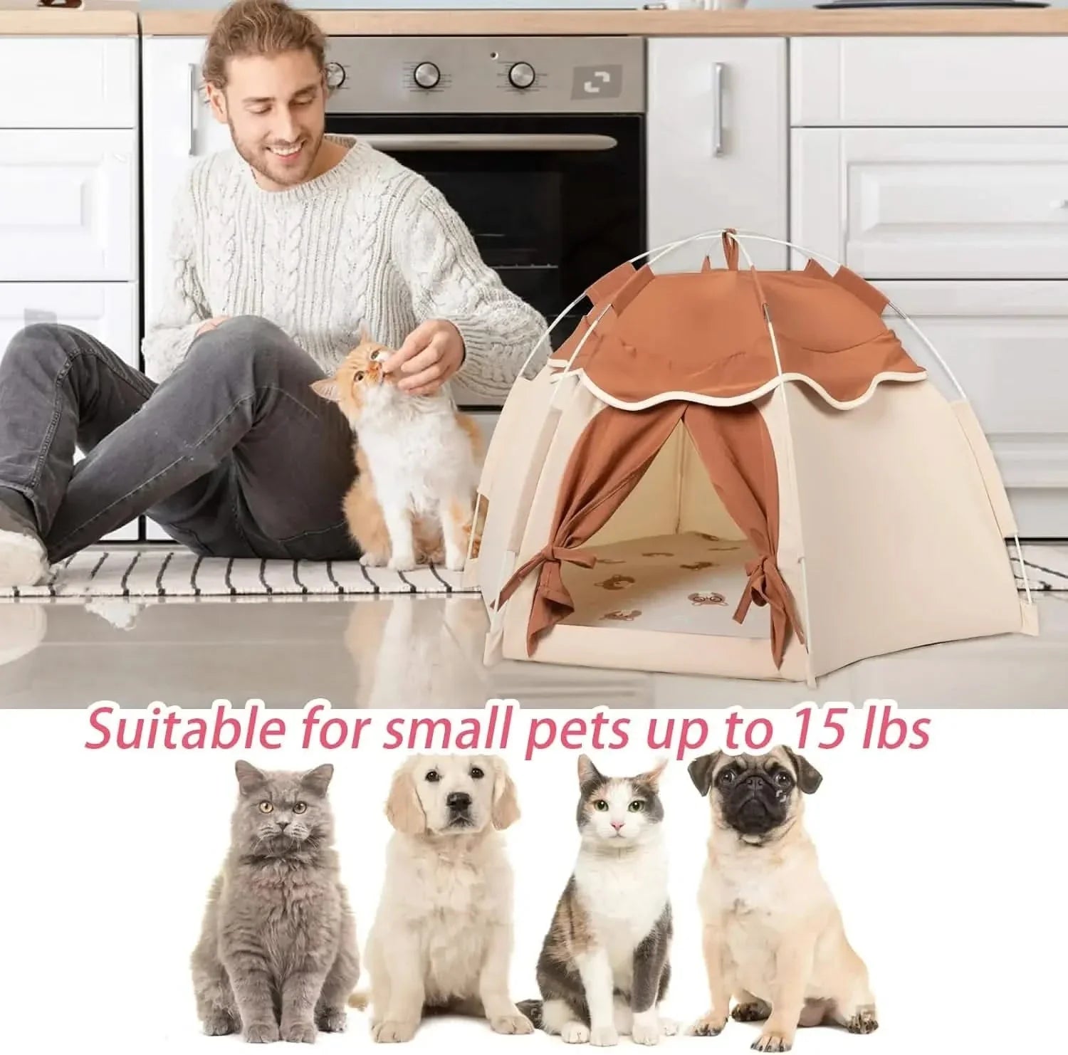 Gigreinc Large Beige Pop-Up Pet Tent: Cozy Indoor Cat & Small Dog House