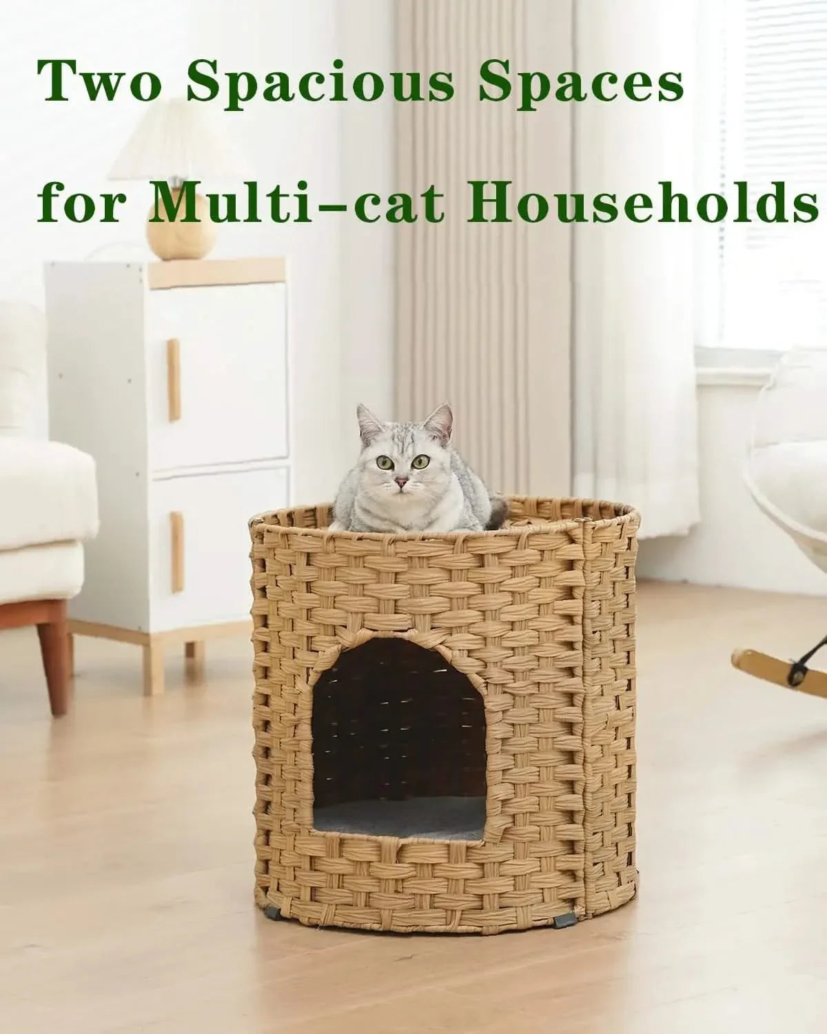 Premium Handwoven Rattan Cat House: Large Double Bed for Indoor Cats