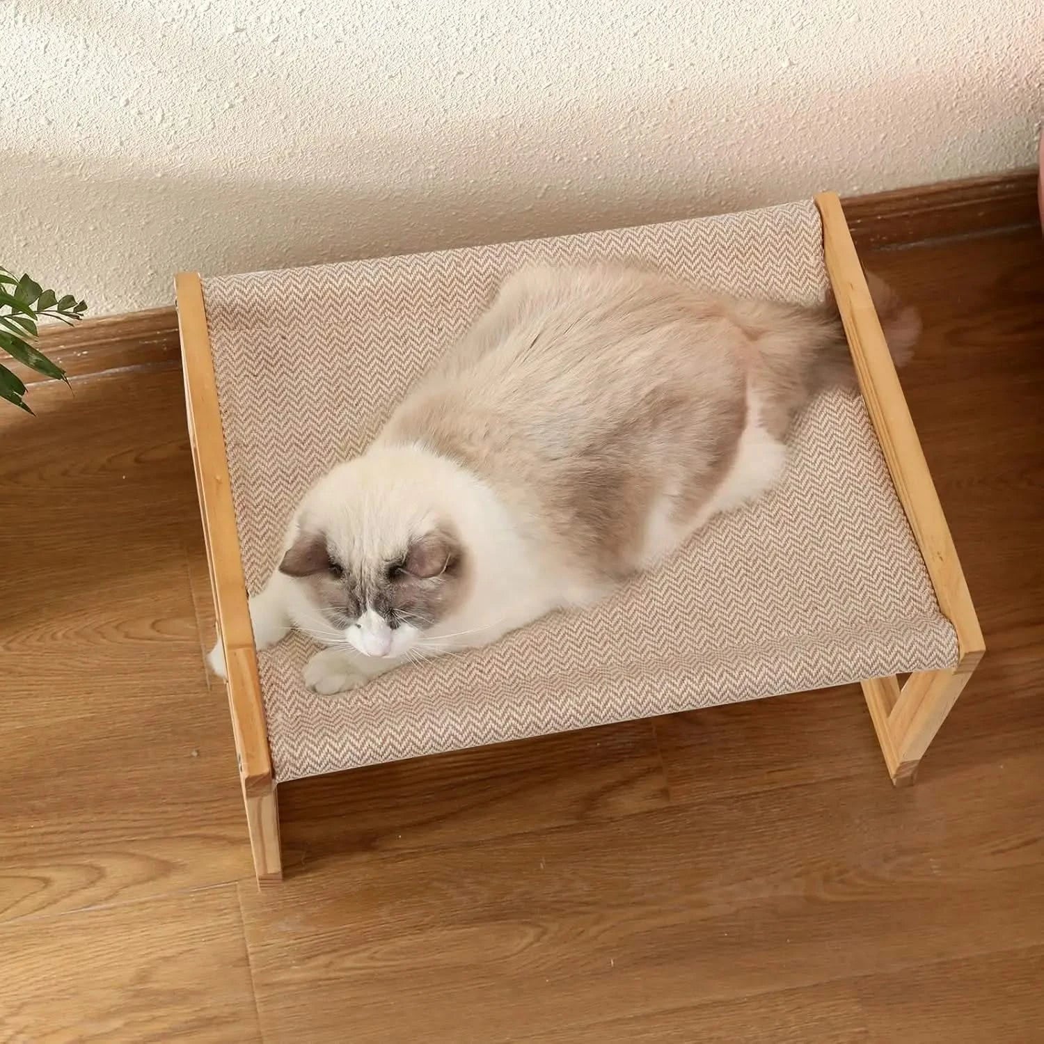 FUKUMARU Elevated Pet Hammock: Breathable Wooden Frame Cat Dog Bed