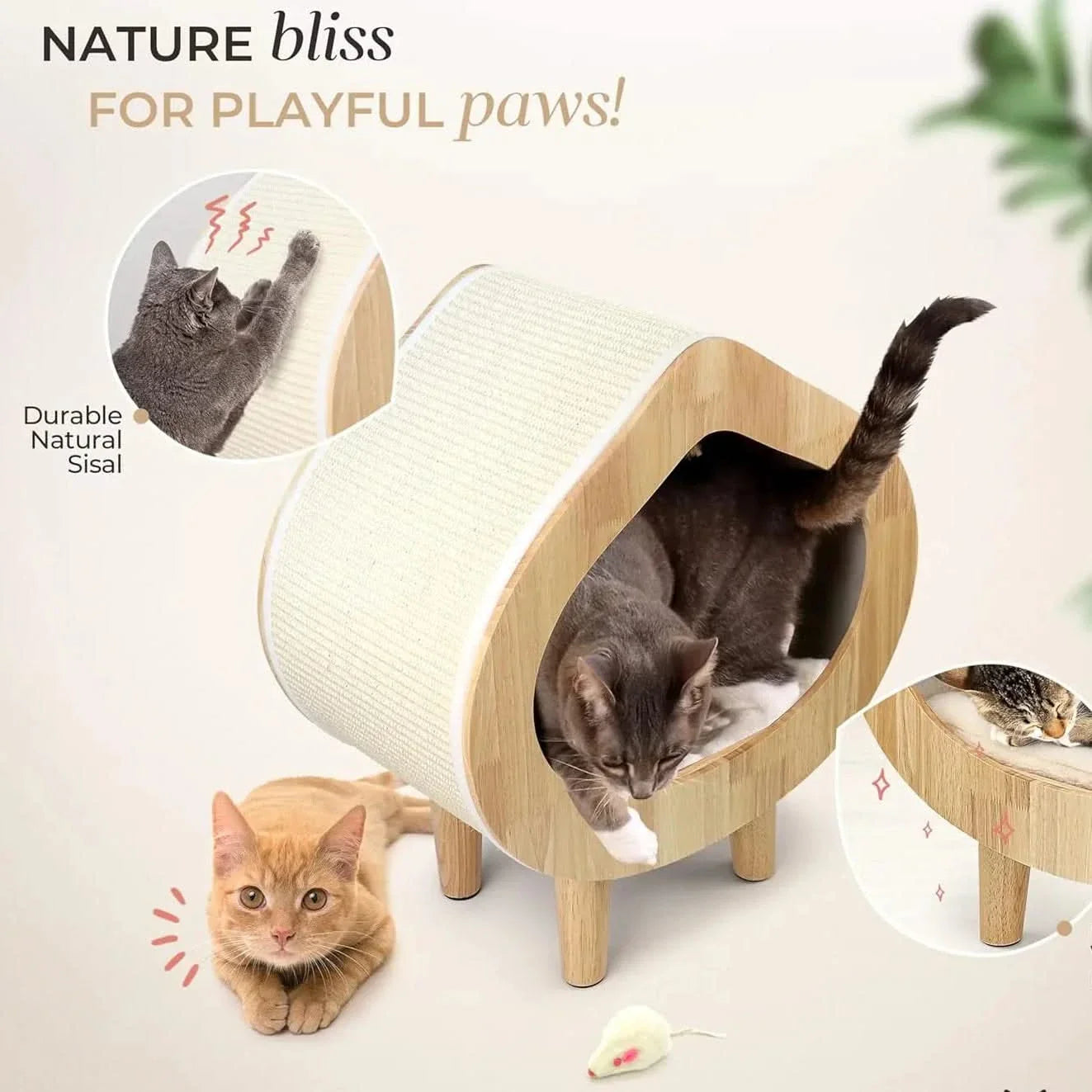 Modern Cat Bed with Scratching Wall, Cozy Cave Hideout for Indoor Cats