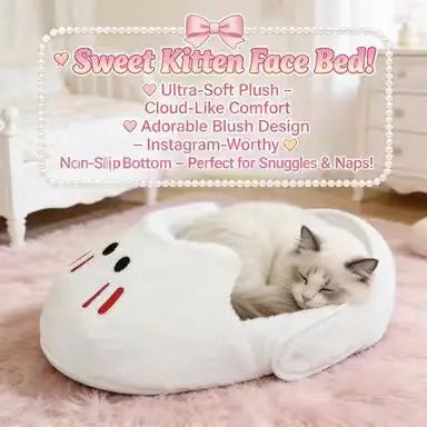Ghost-Shaped Cat Bed: Cozy Rest, Plush Surface, Cute Design (White-Red)