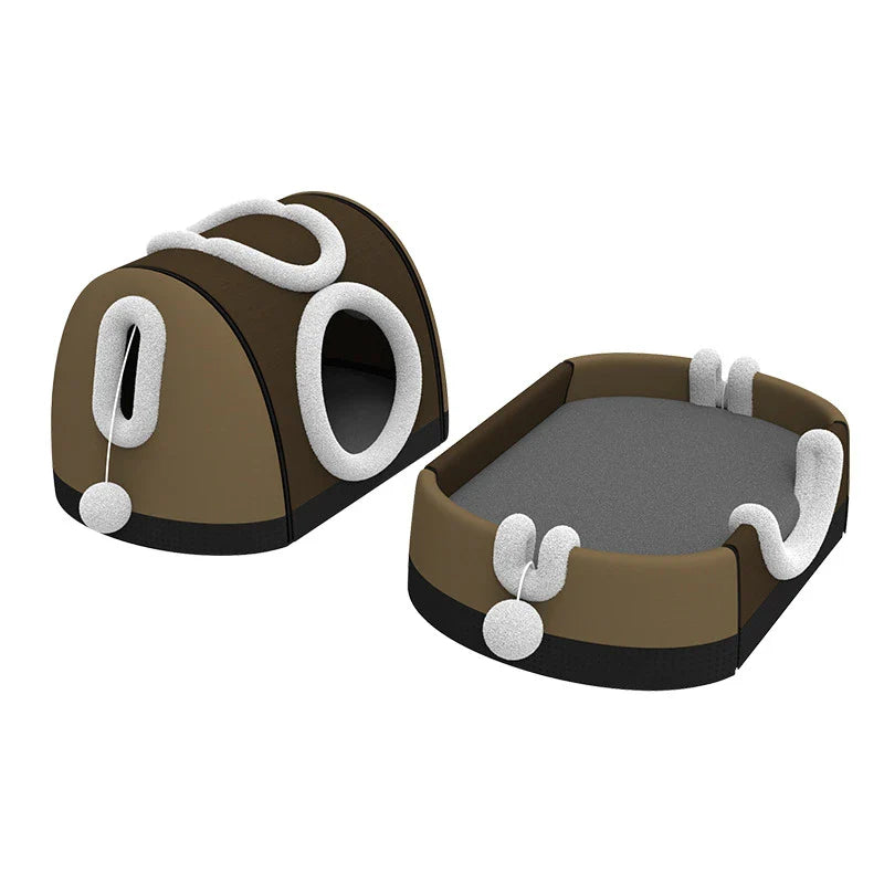 Interactive Toy Ball Cat Cave: Brown & White, Dual-Side Play for Cats (All-Season)