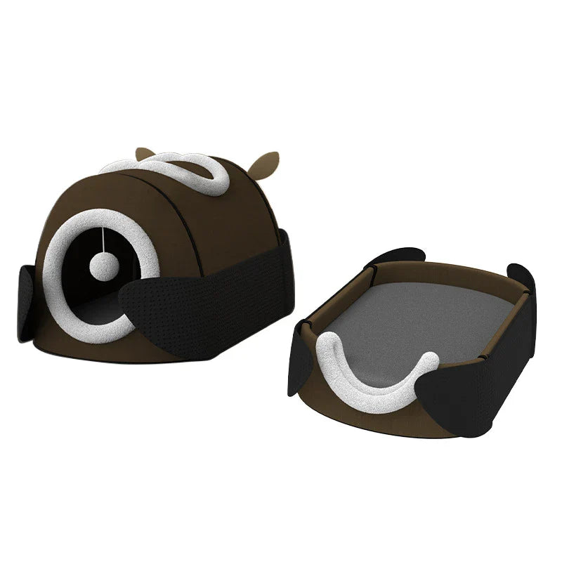 Owl-Shape Cat Cave with Scratcher: Brown, Itch-Relief Wings for Cats ，All-Season