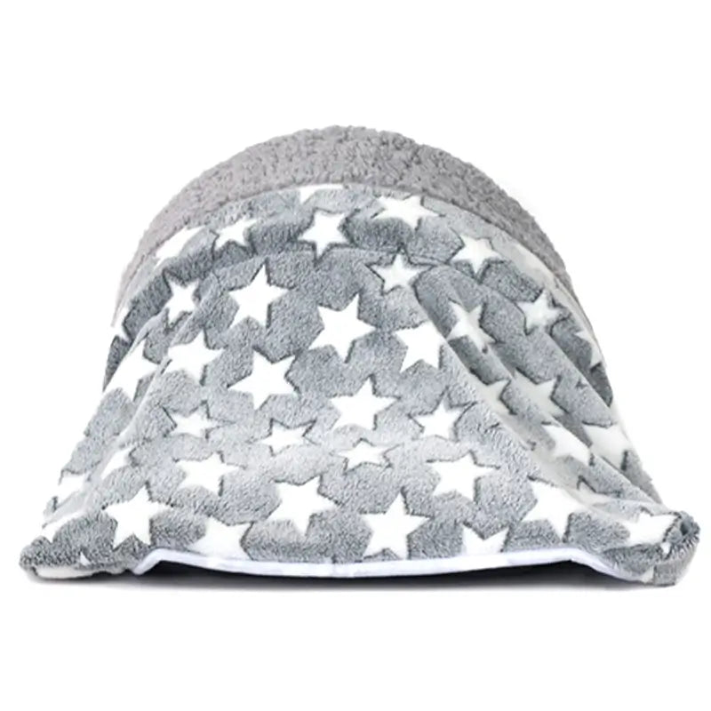 Star-Patterned Cat Bed: Cozy Hideaway, Plush Surface, Foldable Design (Gray-White)