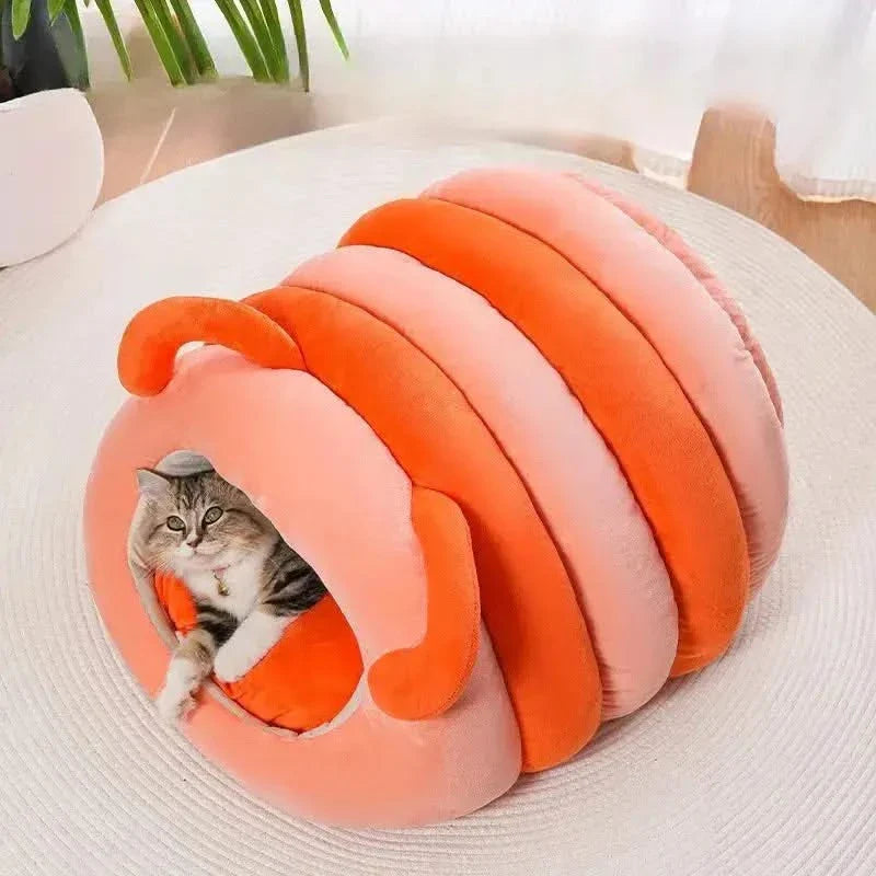 Plush Caterpillar Pet Nest: Winter Warm, Soft Anti-Slip Cozy Bed for Cats & Dogs