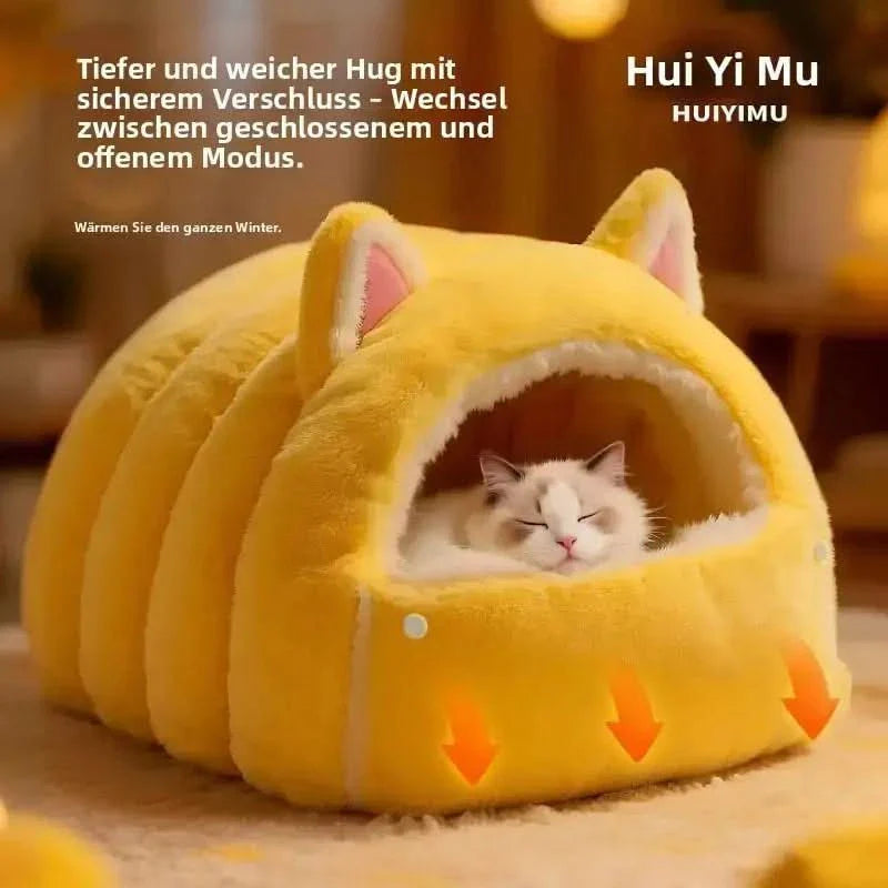 Cozy Thickened Winter Cat Bed House - Enclosed Safe Warm Sleeping Nest