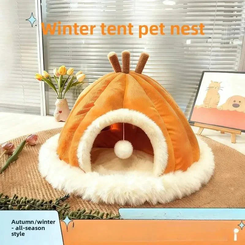 Extra Large Cozy Pumpkin Cat Nest - All-Season Pet Villa Sleep