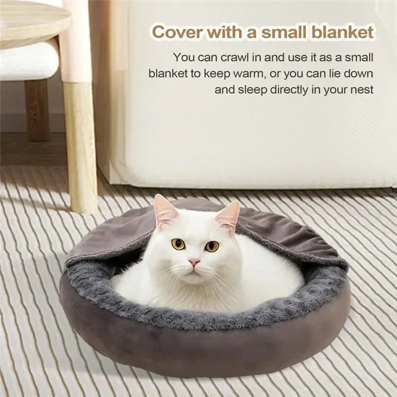 Plush Hooded Donut Pet Bed for Calming Small Dogs & Cats – Warm Winter Comfort