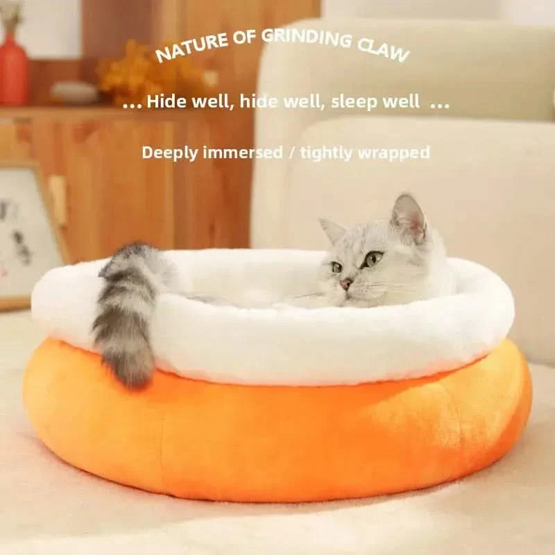 Cozy Winter Warmth Enclosed Plush Pet Bed - Soft Cat Dog Nest