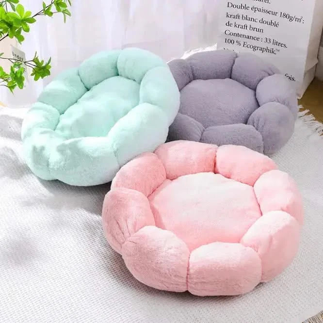 Plush Flower Pet Bed: Cozy Soft Round Cushion for Dogs, Cats