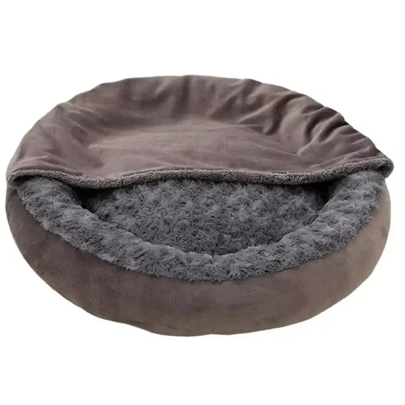 Plush Hooded Donut Pet Bed for Calming Small Dogs & Cats – Warm Winter Comfort