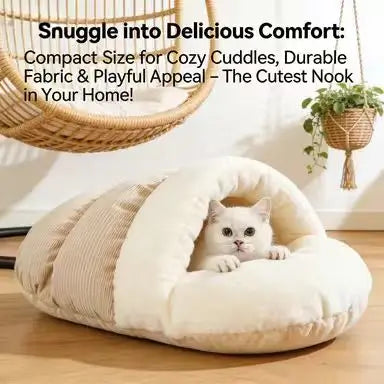 Cozy Dual-Texture Cat Bed: Beige & Cream, Plush Rest Space for Cats