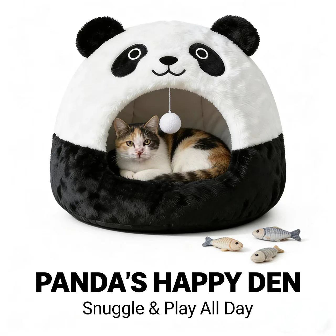 Warm Enclosed Cat Bed - Panda Design, Plush Fabric, Hanging Toy for Cozy Rest