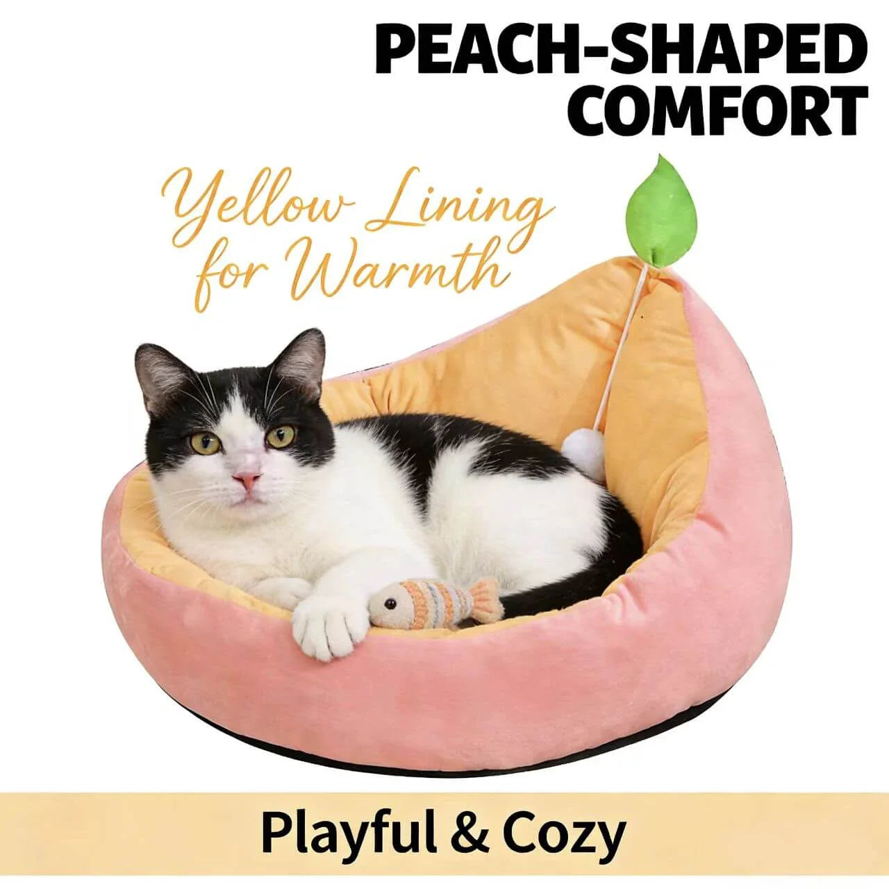 Soft Pet Nest for Cats - Peach Design, Plush, Hanging Toy, Pink & Yellow Rest Bed