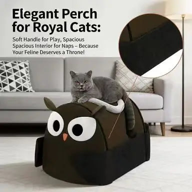 Owl-Shape Cat Cave with Scratcher: Brown, Itch-Relief Wings for Cats ，All-Season