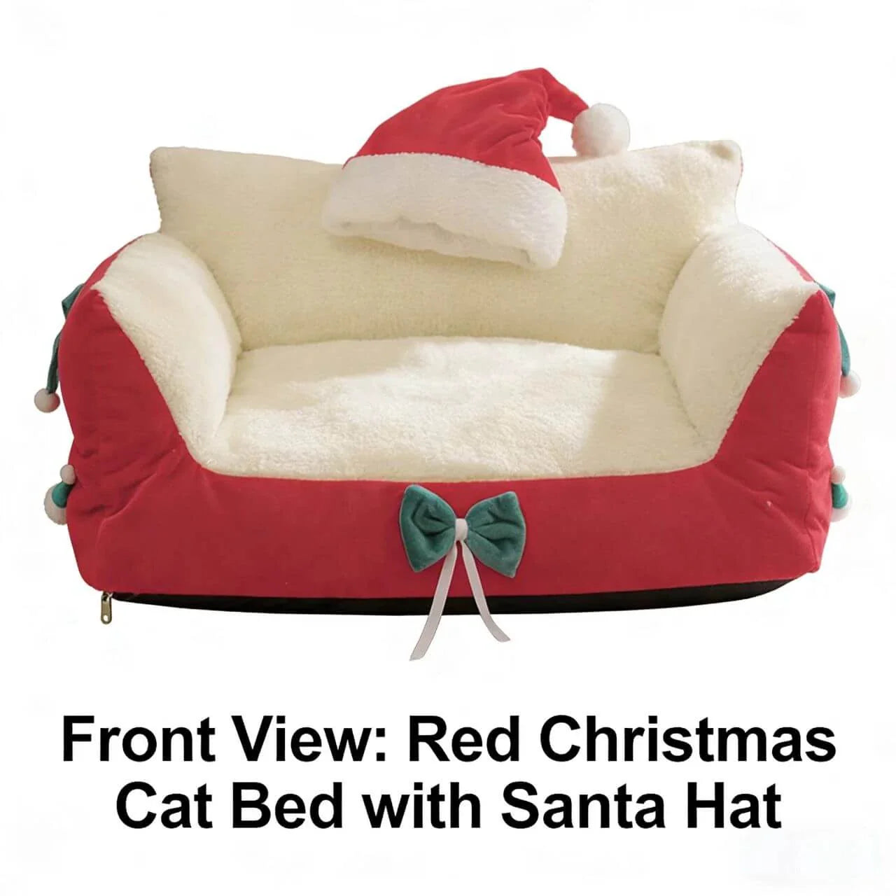 Cozy Holiday Pet Sofa for Cats - Xmas Design, Plush, Red/White Rest Bed