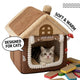 Warm Enclosed Pet Bed for Cats - Cottage-Style, Plush Fabric, Brown & Beige