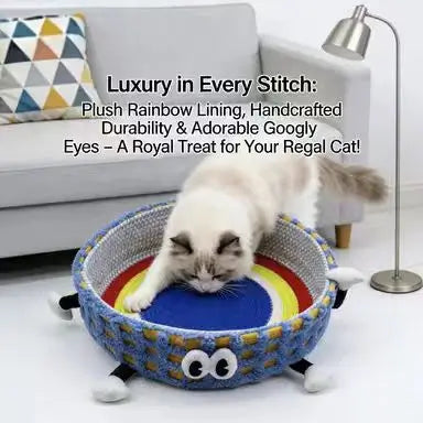 Cartoon Durable Cat Bed: Cotton Rope-Woven, Scratch-Resistant Rainbow Design for Cats