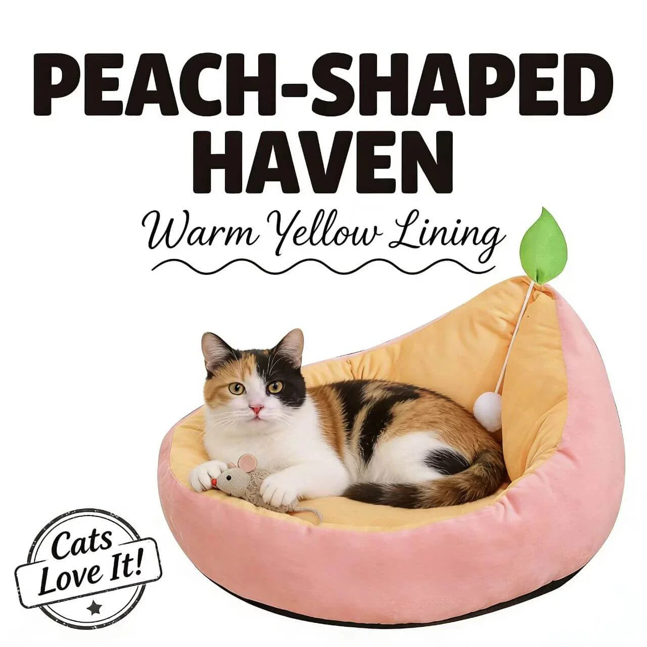 Soft Pet Nest for Cats - Peach Design, Plush, Hanging Toy, Pink & Yellow Rest Bed