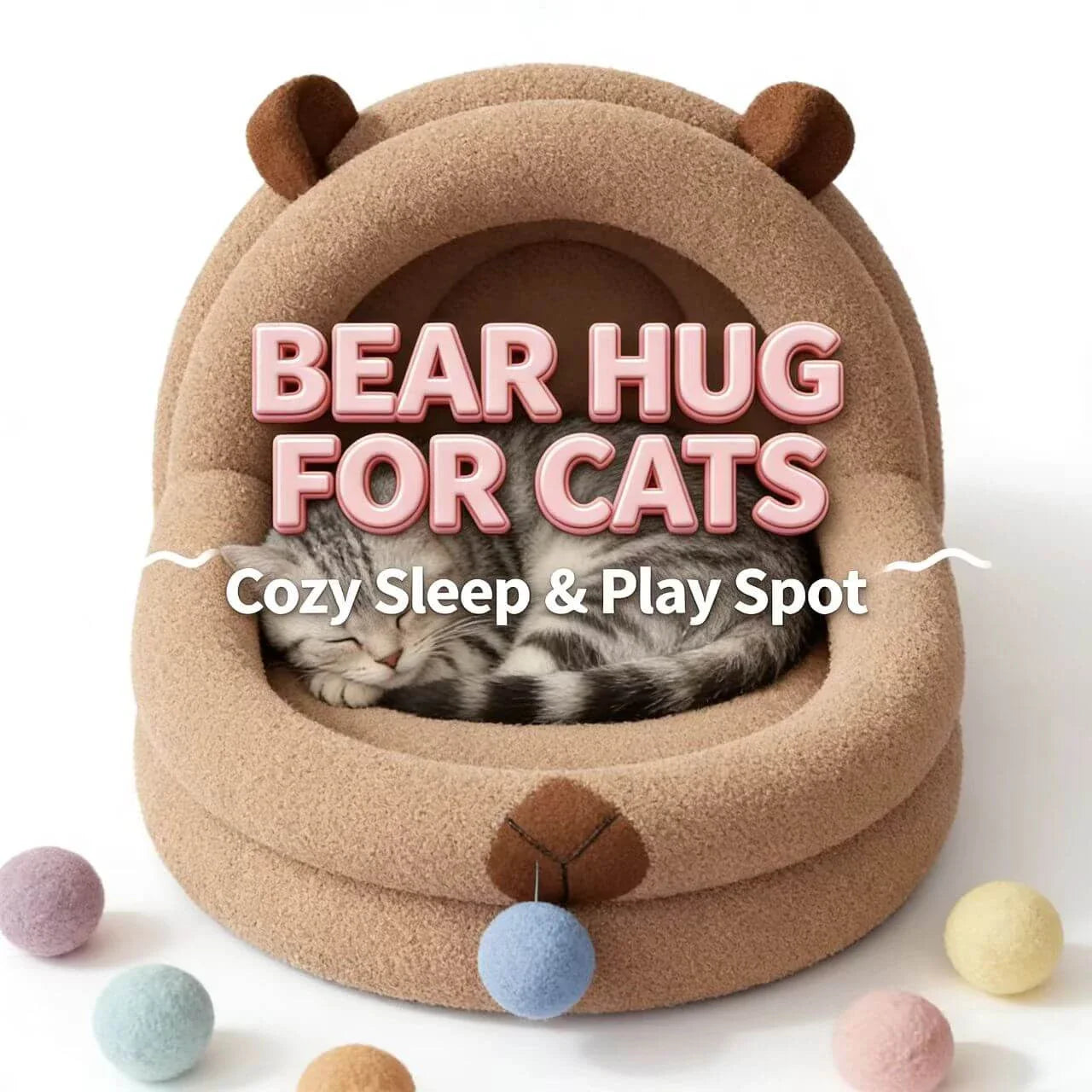 Soft Pet Nest for Cats - Bear-Shaped, Plush Material, Brown, Hanging Toy for Play