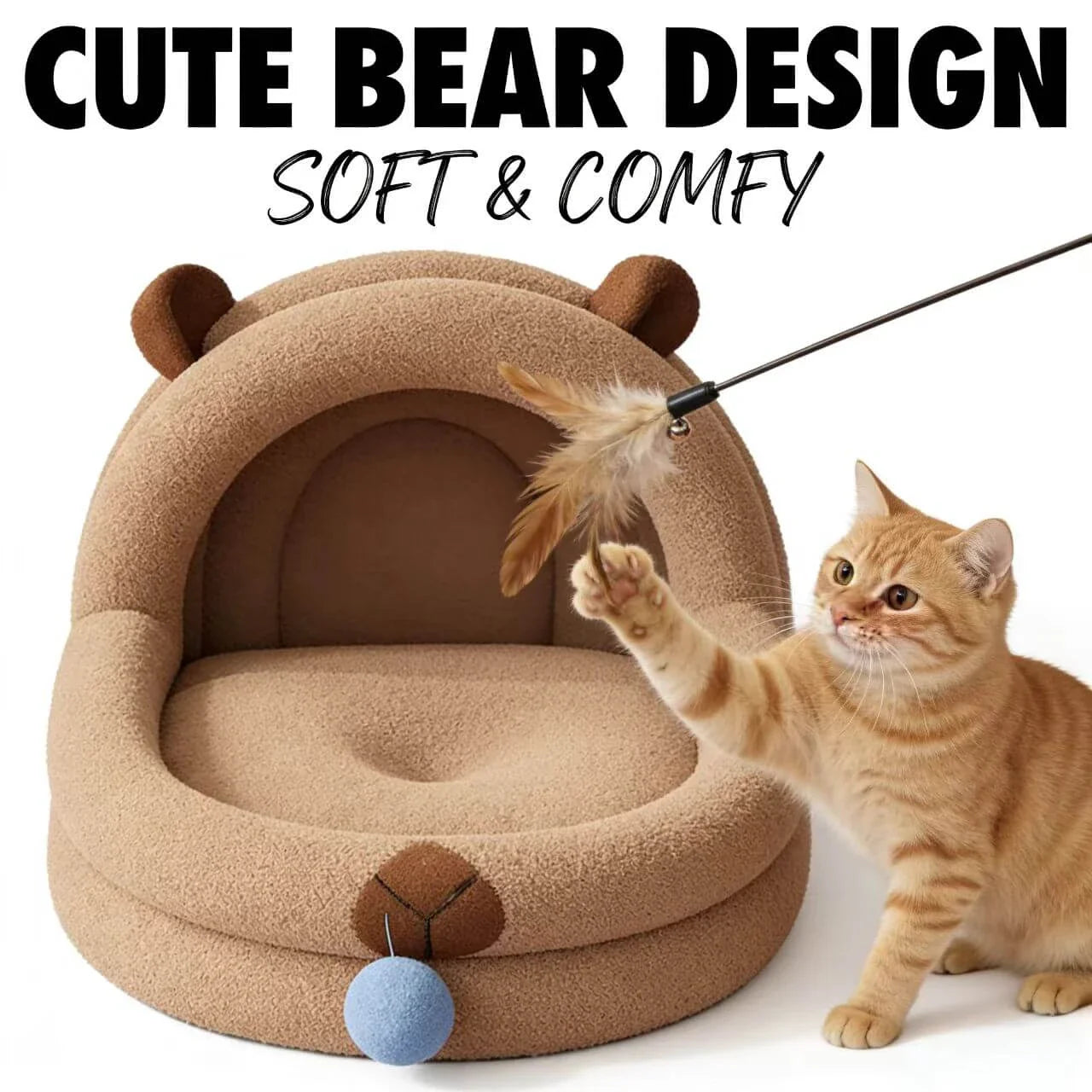 Soft Pet Nest for Cats - Bear-Shaped, Plush Material, Brown, Hanging Toy for Play